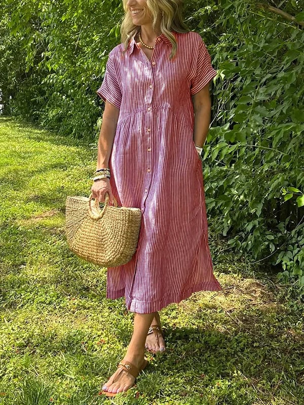 Malina | Sukienka maxi w paski z klapami i guzikami