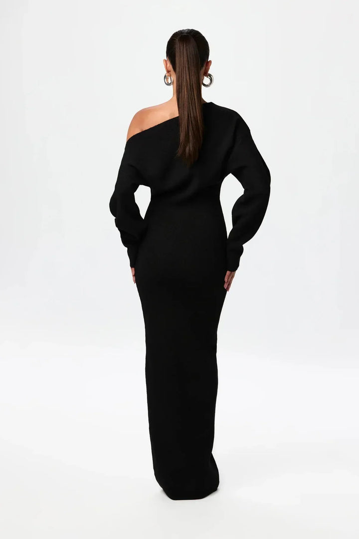 Natalia | Elegancka Sukienka z Dzianiny z Odkrytym Ramieniem