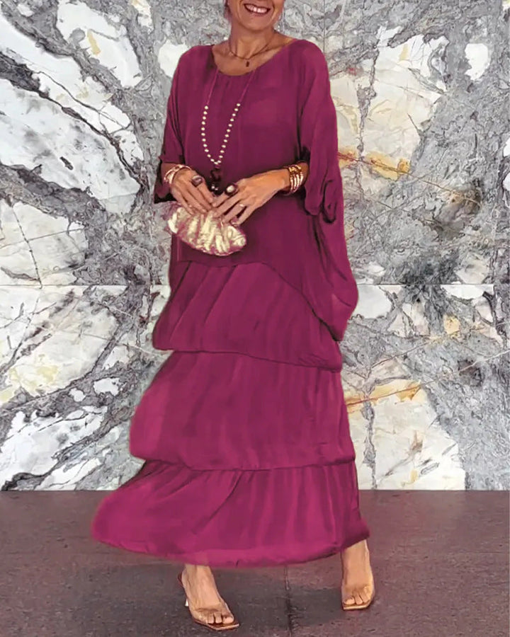 Dorota | Boho Maxi Sukienka z Warstwowym Efektem