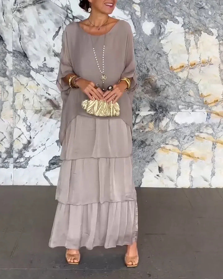 Dorota | Boho Maxi Sukienka z Warstwowym Efektem
