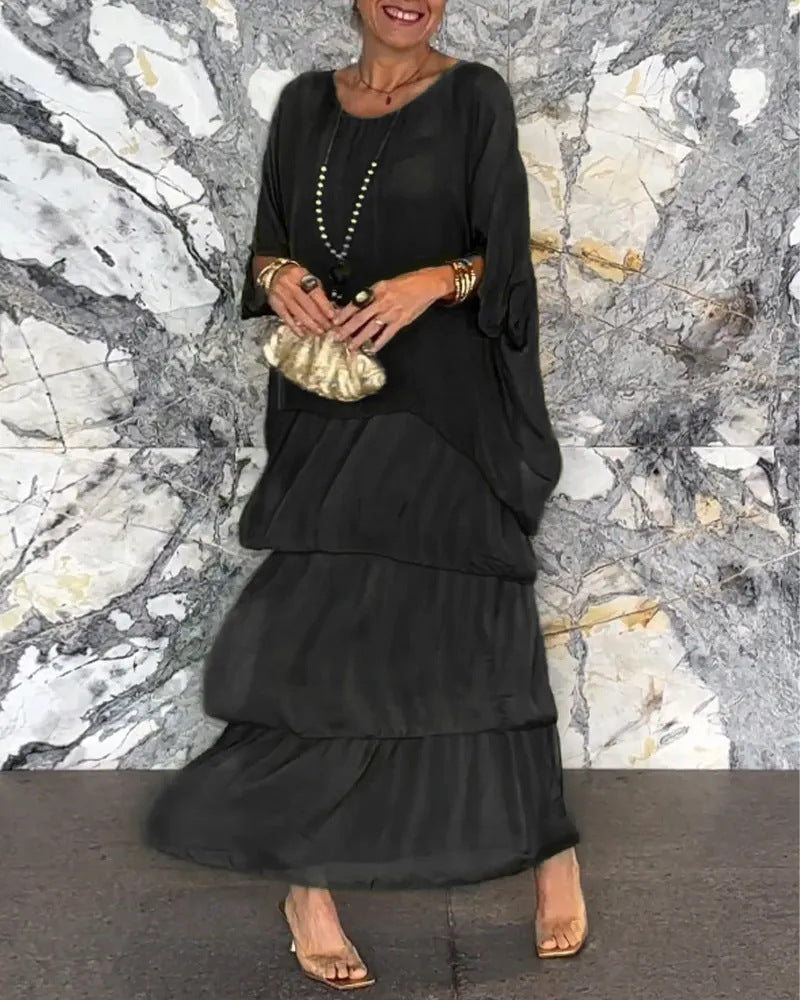 Dorota | Boho Maxi Sukienka z Warstwowym Efektem