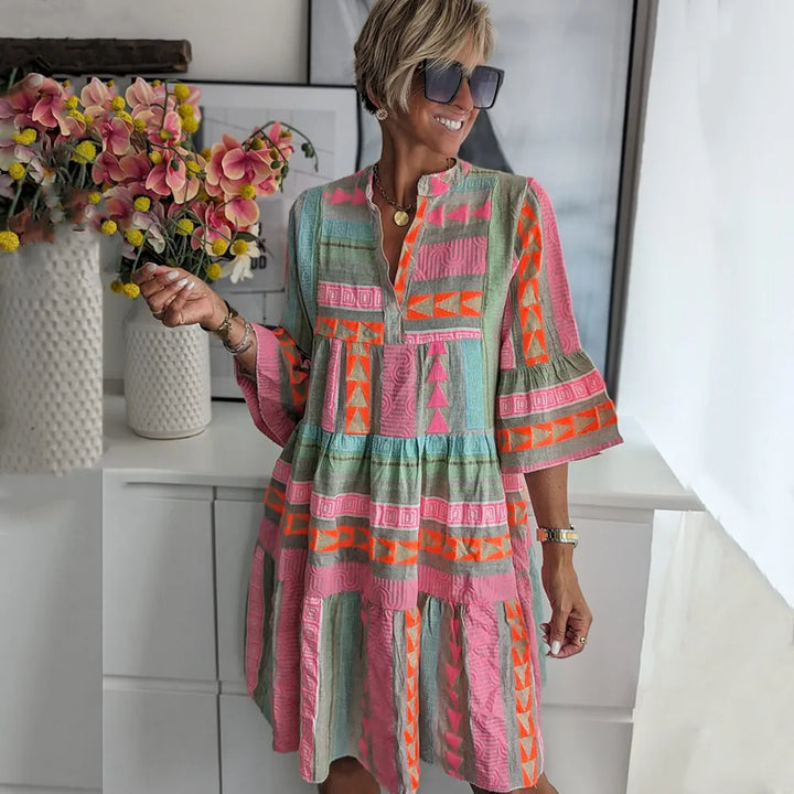 Amery | Zwiewna sukienka boho z unikalnym nadrukiem