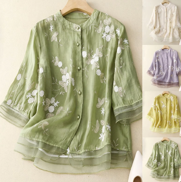 Justyna | Luftig Chiffonblus med Halvlånga Ärmar
