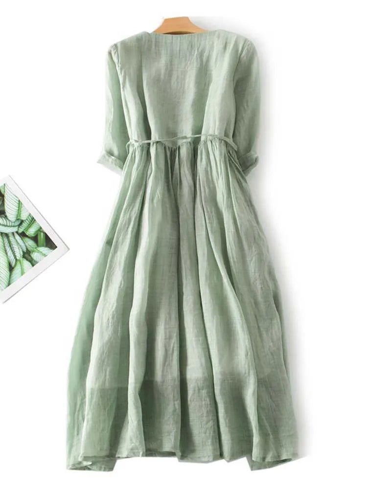 Laureen | Elegancka Sukienka Lnianą