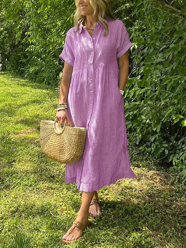 Malina | Sukienka maxi w paski z klapami i guzikami