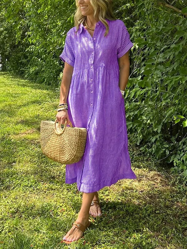 Malina | Sukienka maxi w paski z klapami i guzikami