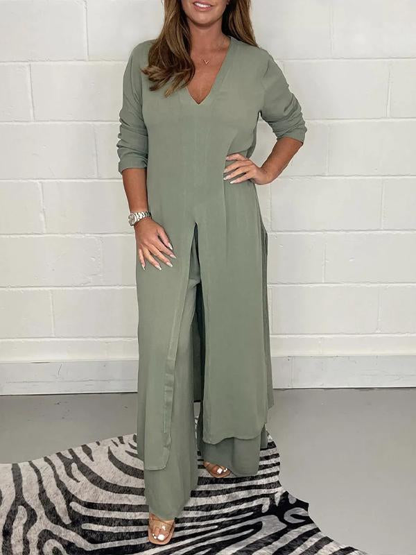 Carla™ | V-Wycięcie Rozcięcie Casual Dwuczęściowy Zestaw