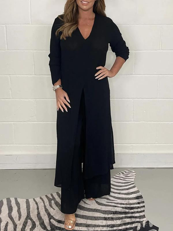 Carla™ | V-Wycięcie Rozcięcie Casual Dwuczęściowy Zestaw