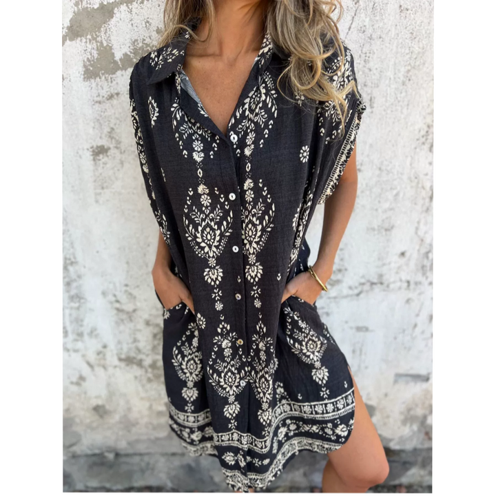 Sabina | Sukienka Koszulowa Midi w Stylu Boho