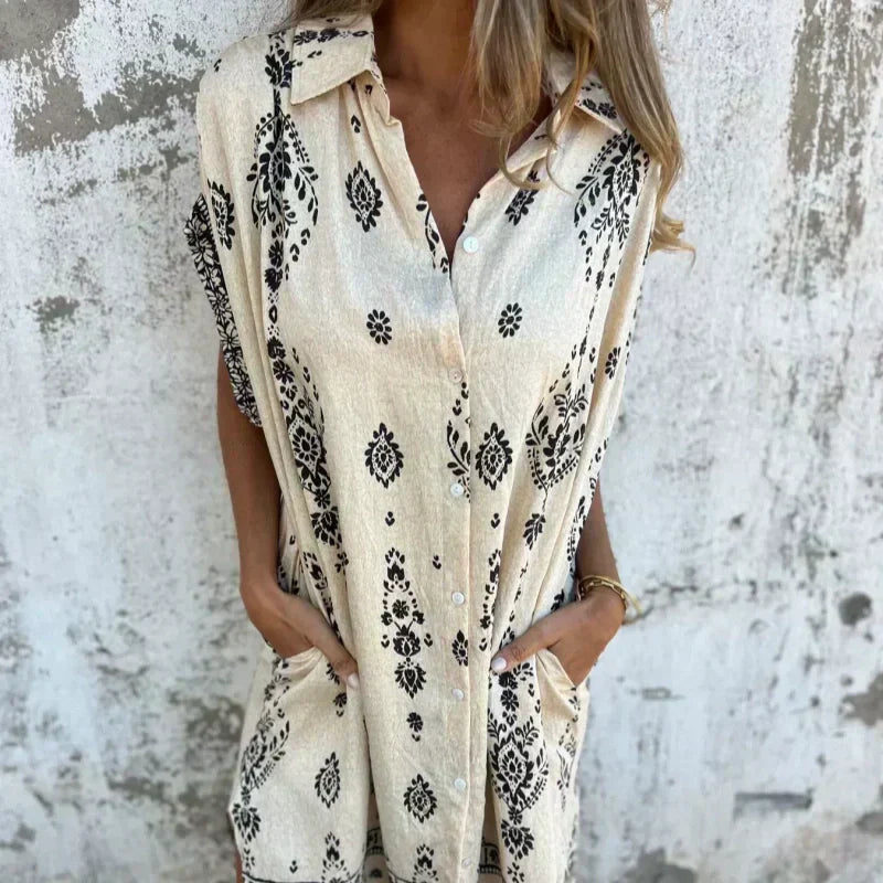 Sabina | Sukienka Koszulowa Midi w Stylu Boho