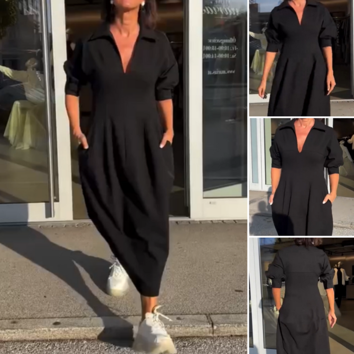 Rozalia | Codzienna sukienka midi z dekoltem w serek i klapami