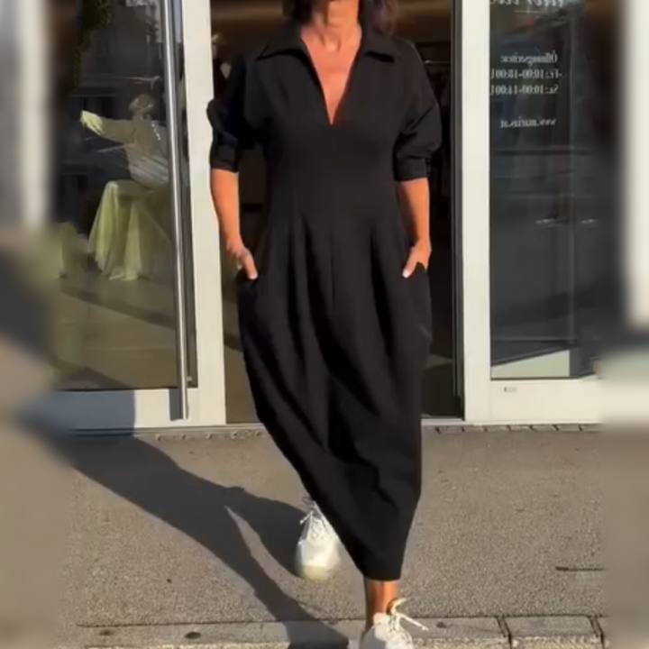 Rozalia | Codzienna sukienka midi z dekoltem w serek i klapami